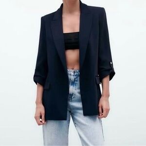 Zara Oversized Open Front Blazer with Rolled Sleeves